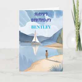 grattis födelsedags pojke vid sjön pojke personifi tack kort