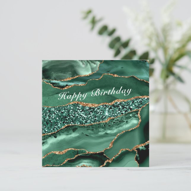 Grattis födelsedagskort med Agate grön guldmarmor (Stående Fram)