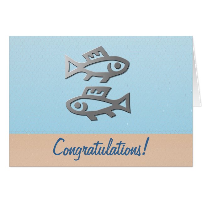 Grattis för födelsedag för Pisces silverfisk Hälsningskort (Framsidan Horizontal)