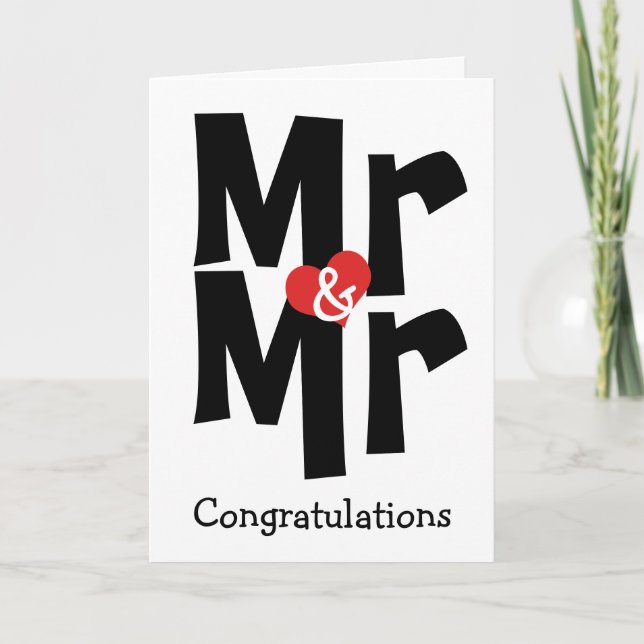 Grattis för Herr och Herr glad bröllopsvartvit Kort (Framsida)