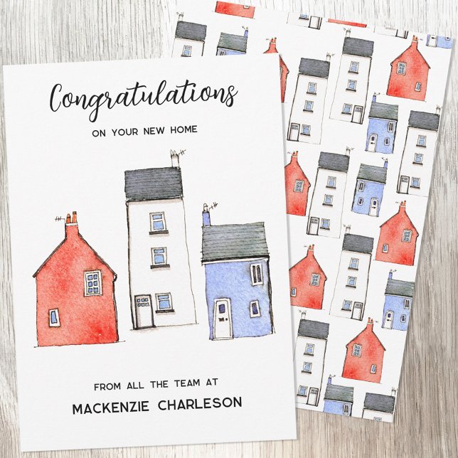 Grattis för vattenfärgen Home Real Gods Meddelande (Congratulations on your new home custom real estate letting agent housewarming card)