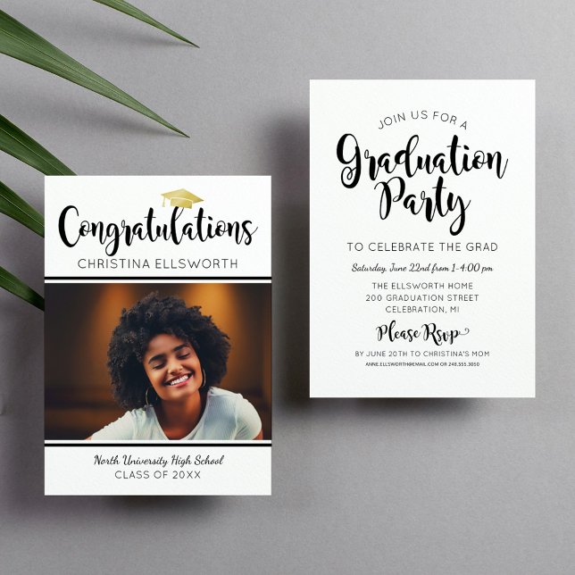 Grattis Foto Examen Fest Guld Hatt Inbjudningar (Skapare uppladdad)