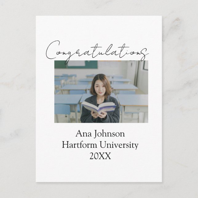 Grattis foto examen namn universitet år vykort (Framsida)