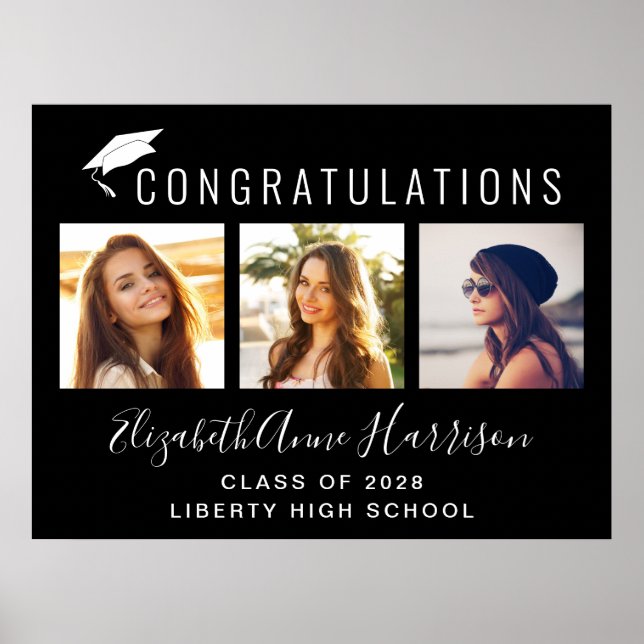 Grattis Foto Svart Examen Fest Poster (Framsidan)