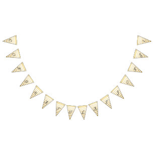 Grattis! Franskt Räcka-Bokstäver guld omkullkastar Vimplar