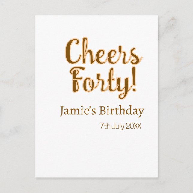 Grattis fyrtio orangebrun kalligrafi födelsedag na vykort (Framsida)