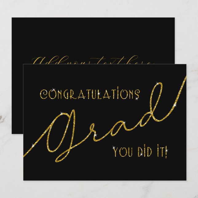 Grattis Grad Du gjorde det Guld och svart (Fram/baksida)