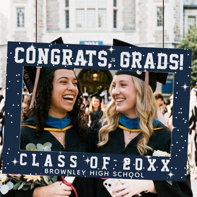 Grattis Grads, blå examens foto ram Poster (Graduation photo booth frame
)