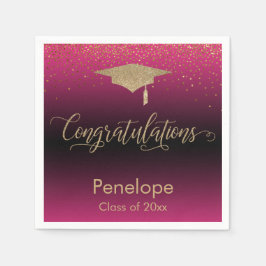 Grattis Guld Confetti Studenten Shock rosa Pappersservett