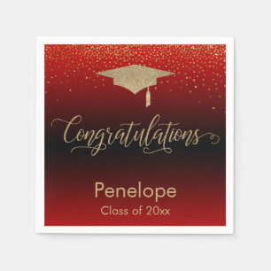 Grattis Guld Confetti Studentmössa Red Pappersservett