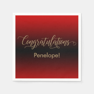 Grattis Guld Glitter Red and Black Ombre Pappersservett