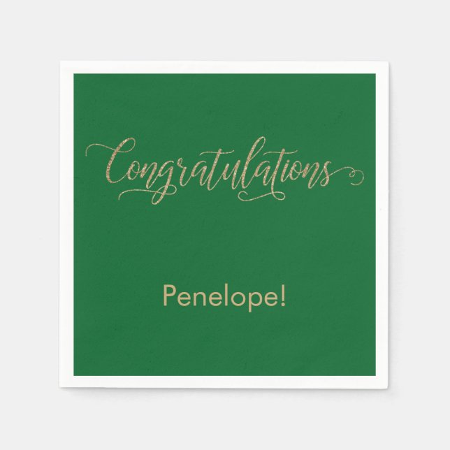 Grattis Guld Glitter Typografi på Grönt Pappersservett (Framsidan)