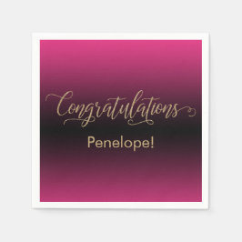 Grattis Guld Glitter Varm Rosa Svart Ombre Pappersservett