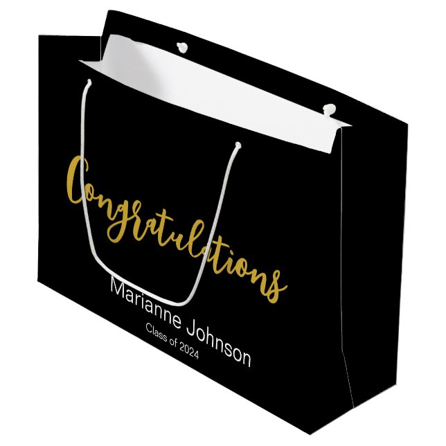 Grattis Guld Svart Vit Examen Namn (Framsidan Vinklad)