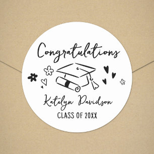 Grattis Handritad Kladdig Klass 2026 Runt Klistermärke