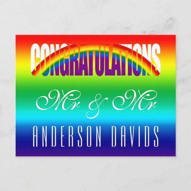 Grattis HBTQ-par Glada regnbågsflaggan Vykort (Framsida)