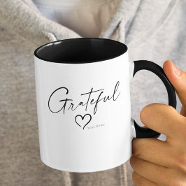 Grattis Heart | Ditt namn Bläck Script 2 Tone Mugg
