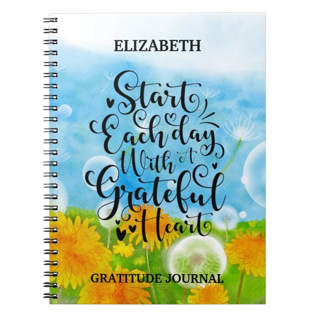 Grattis Heart Gratitude Script Quote Dandelions Anteckningsbok (Framsidan)