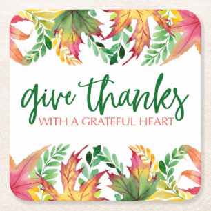 Grattis Heart Höst löv Thanksgiving Gräns Underlägg Papper Kvadrat