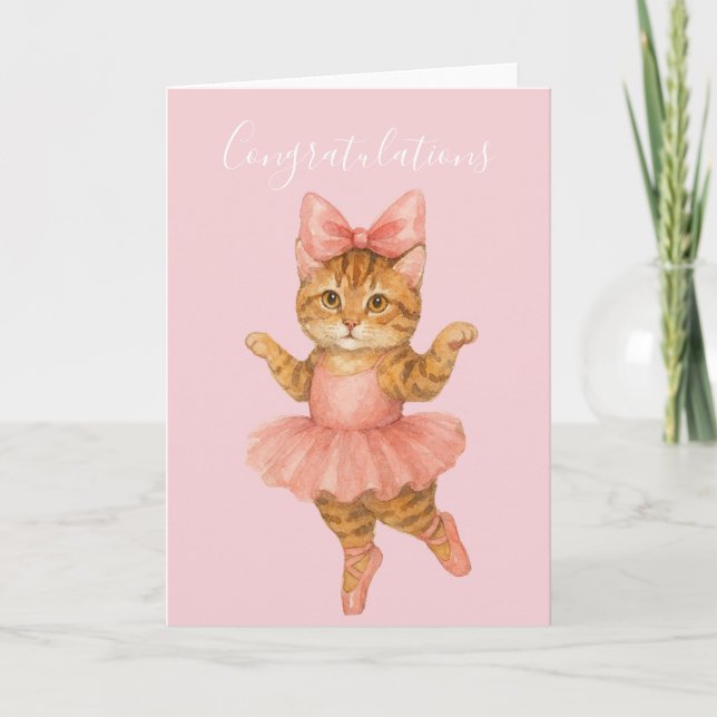 Grattis Katt Balettdansös Rosa Kort (Framsida)