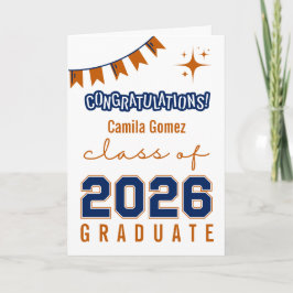 Grattis Klass 2026 Blå Orange Examen Kort