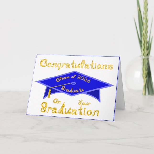 Grattis Klass 2026 Graduate Blå Guld Kort (Framsida)
