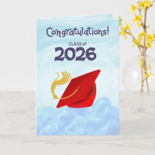 Grattis Klass 2026 Röd Examen Mössa Kort