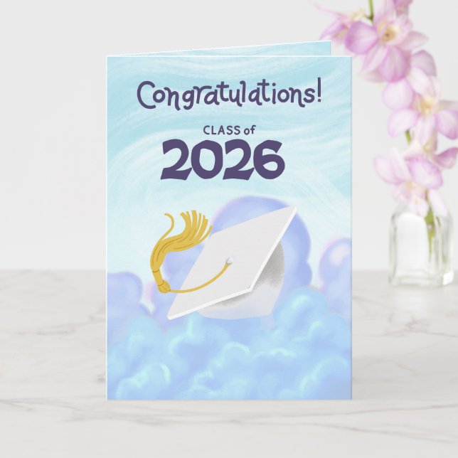 Grattis Klass 2026 Vit Examenstillfälle Kåpa Kort (Orkide)