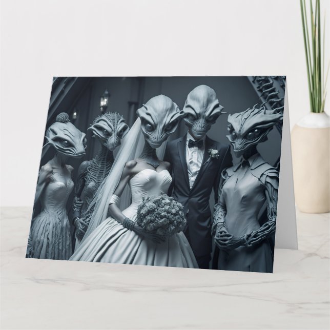 GRATTIS-KORT FÖR FUNNY ALIEN SCI-FI BRÖLLOP KORT (Framsida)