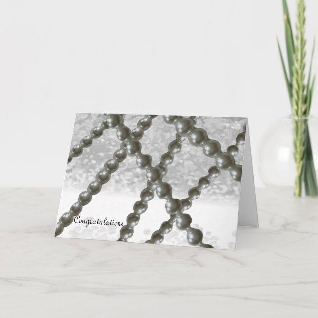 Grattis kort för svart och vitt pärlpärl Bröllop (Framsida)