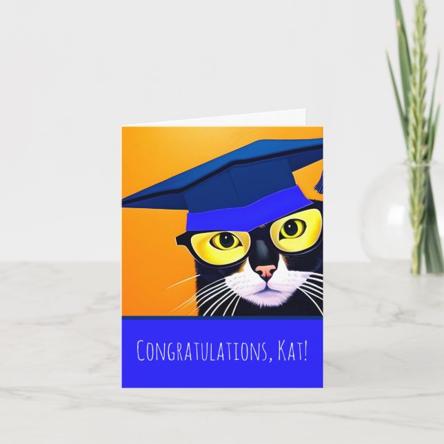 Grattis kort med katt som examenhuvud (Framsida)