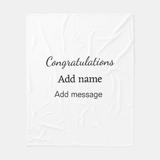 Grattis lägger till namn-meddelande enkelt student fleecefilt (Framsidan)