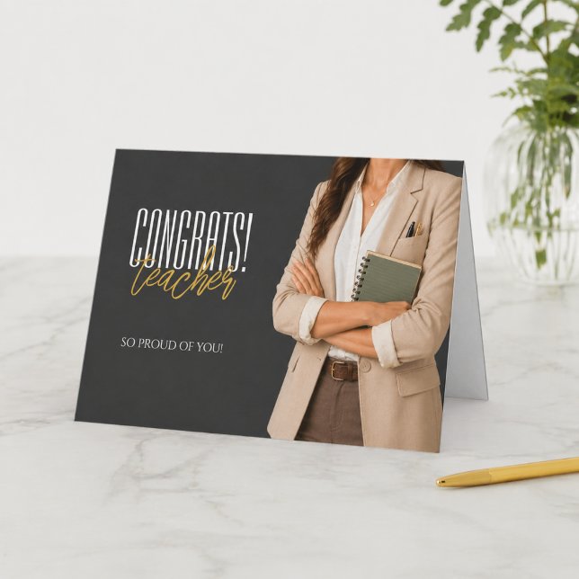 Grattis Lärare Examens Kort (Elegant teacher graduation congratulations card with modern minimalist neutral design)