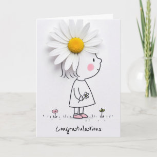 Grattis lilla flicka med en vit tusenskönsblomma kort