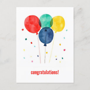 Grattis med ballonger och konfetti vykort