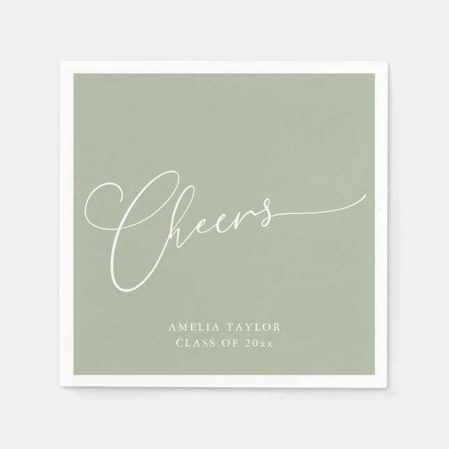 Grattis Minimal Sage Jade Script Examenfirande Pappersservett (Framsidan)