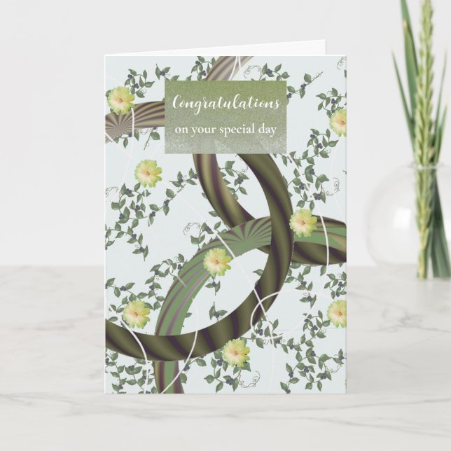 Grattis Modern Blommig Gröna Rankor Kort (Framsida)