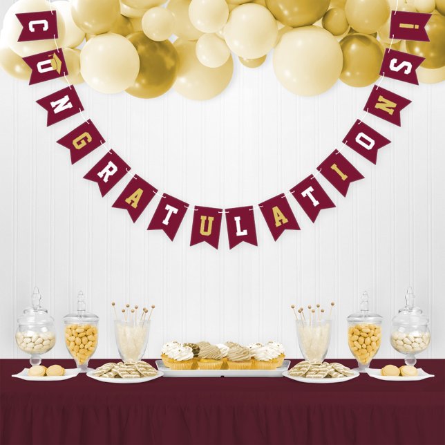 Grattis Modern Burgundy Gold Party Vimplar (Skapare uppladdad)