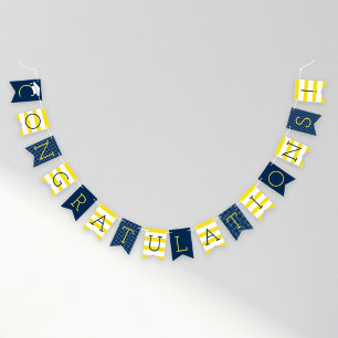 Grattis Modern Navy Blue Gult Studenten Vimplar