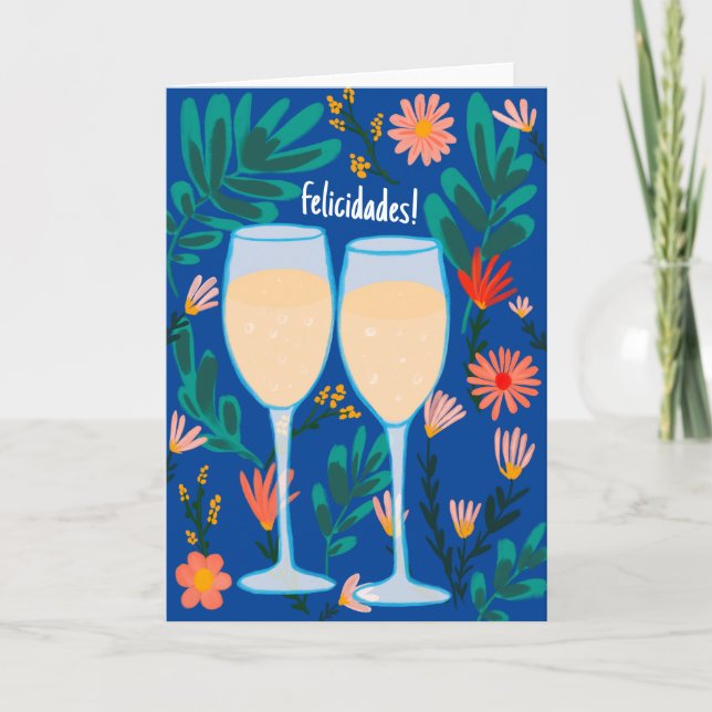 Grattis Mousserande Vin Champagne Blommig Skål Kort (Framsida)