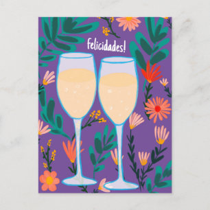 Grattis Mousserande Vin Champagne Blommig Skål Vykort