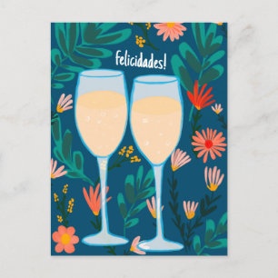 Grattis Mousserande Vin Champagne Blommig Skål Vykort