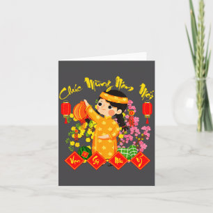 Grattis Nam Moi Vietnamesiskt Lunart Nyår Ao Dai Kort