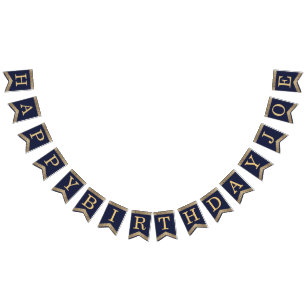 Grattis Navy Blue Gold  3 Bokstäver Namn Joe Vimplar