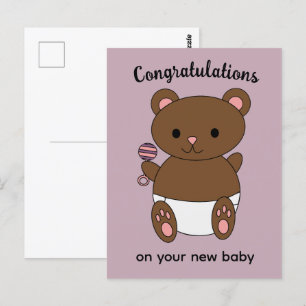 Grattis Ny Babyflicka Björn Rosa Vykort