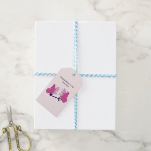 Grattis Nyckeln till Nya Hemmet Rosa Fjärilar Presentetikett