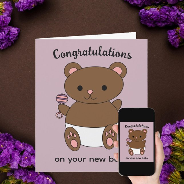 Grattis Nyfödd bebis Girl Bear Personalize Kort (Skapare uppladdad)