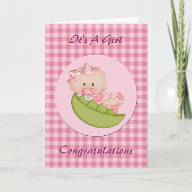 Grattis Nyfödd bebis Girl i Pod Rosa Kort (Framsida)