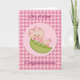Grattis Nyfödd bebis Girl i Pod Rosa Kort