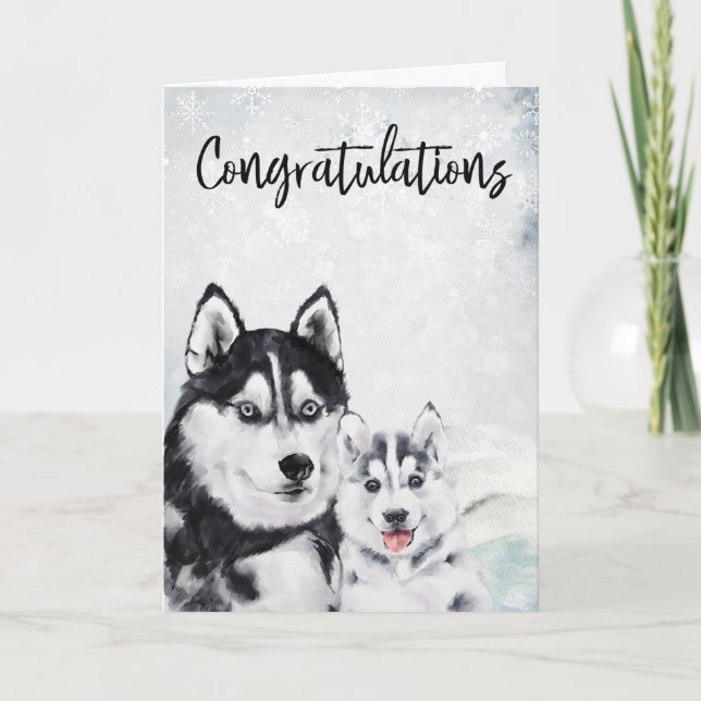 Grattis Nyfödd bebis Mamma Husky Hund Kort (Framsida)